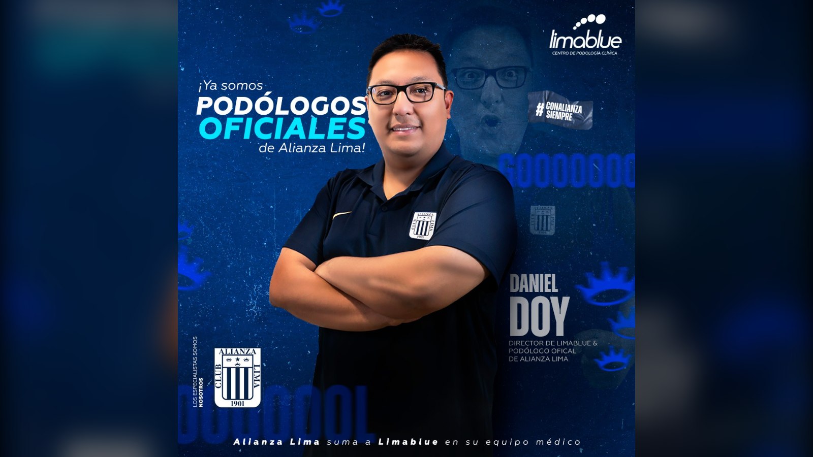 Daniel Doy, director de Limablue y podólogo oficial de Alianza Lima, en la gráfica "¡Ya somos podólogos oficiales de Alianza Lima!"
